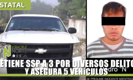 Detiene Seguridad Pública a 3 por diversos delitos y asegura 5 vehículos