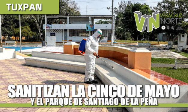 SANITIZAN LA 5 DE MAYO Y EL PARQUE DE SANTIAGO DE LA PEÑA