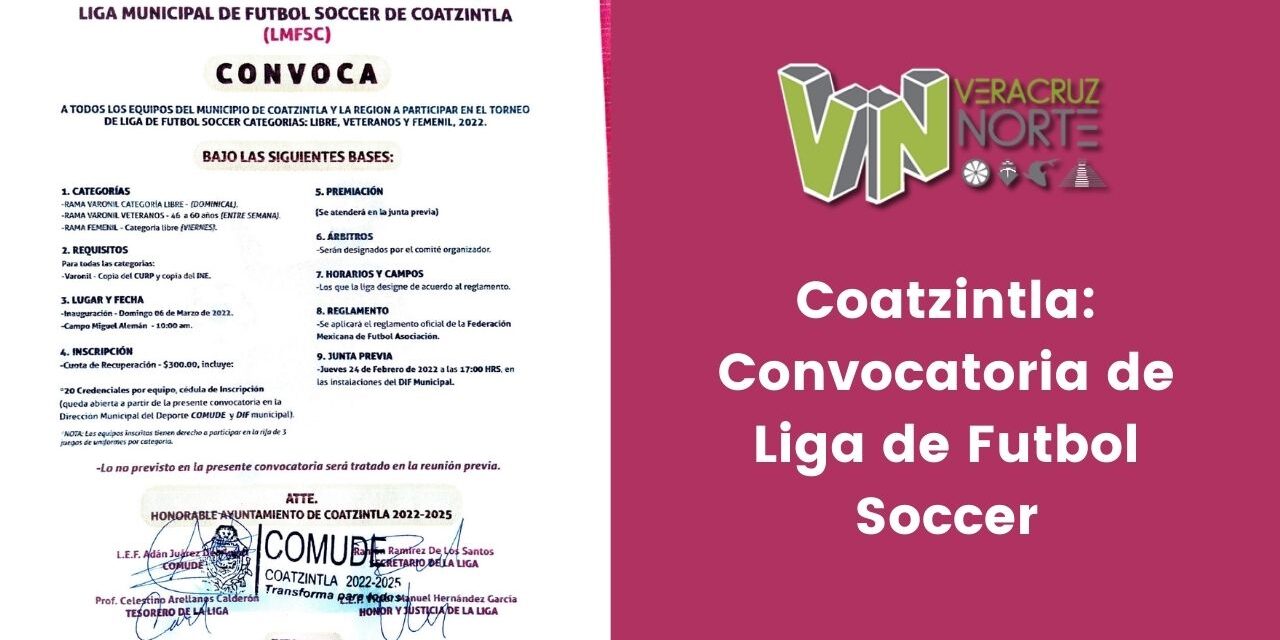 Coatzintla: Convocatoria de Liga de Futbol Soccer