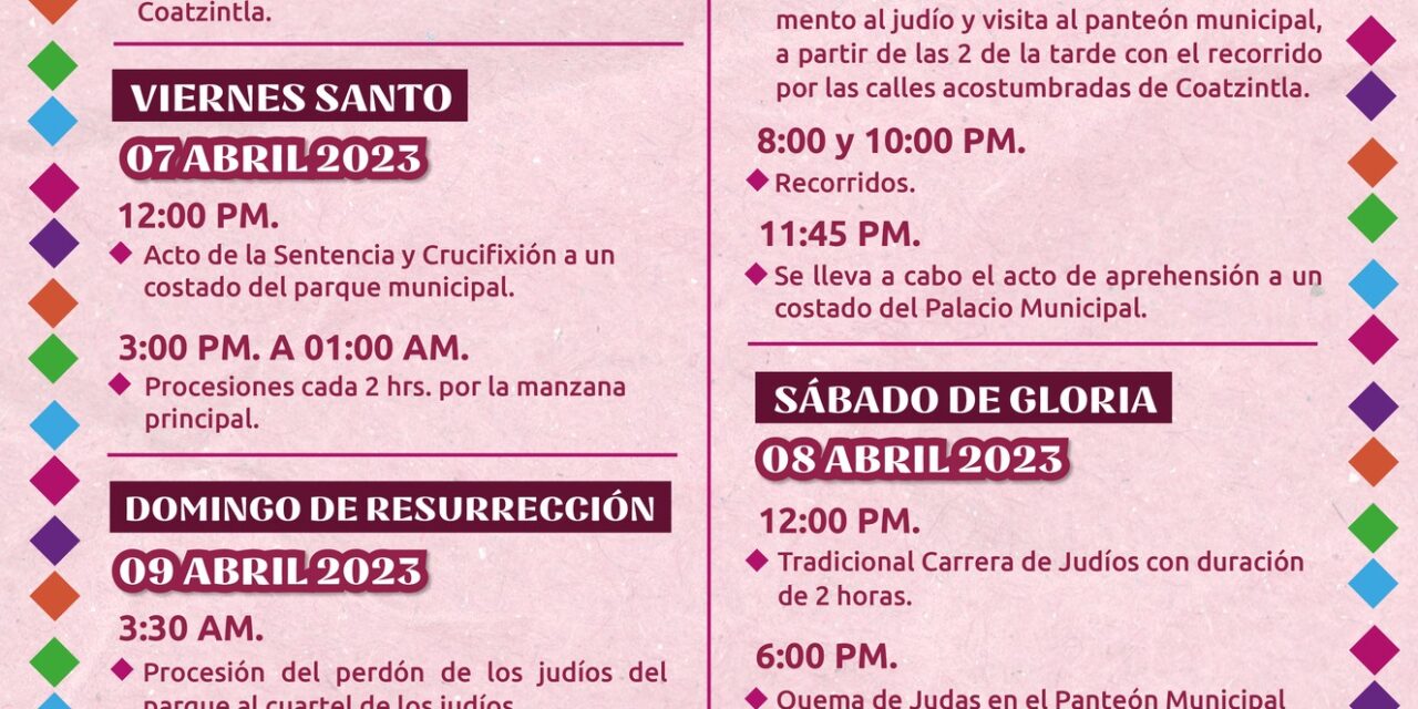Programa de Actividades de Semana Santa Coatzintla 2023