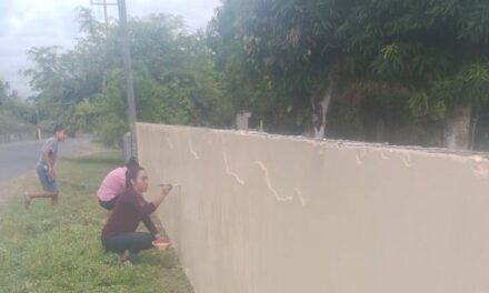 Ozuluama: Trabajos de rehabilitación de pintura de la Escuela Primaria Aquiles Serdán en Alto del Tigre