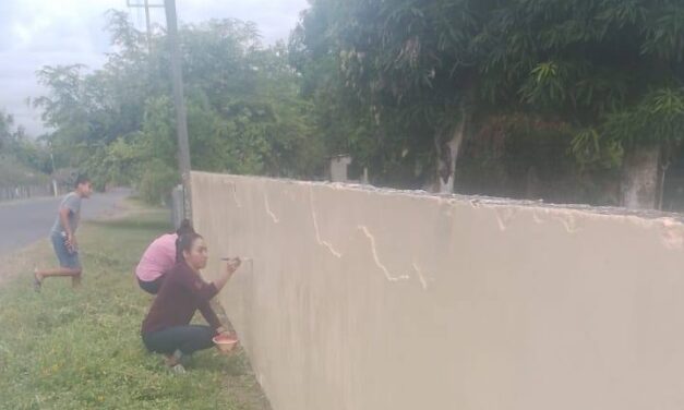 Ozuluama: Trabajos de rehabilitación de pintura de la Escuela Primaria Aquiles Serdán en Alto del Tigre