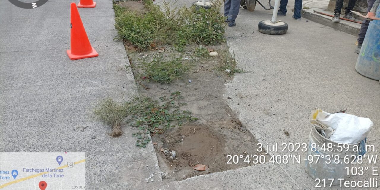 Reparación de calle Teocalli en la colonia San Lorenzo y acciones de mejora en vialidades de Martínez de la Torre