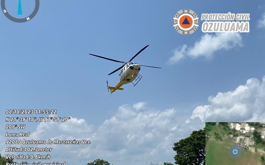 Ozuluama: Departamento de Protección Civil Municipal brinda apoyo al helicóptero de CFE en operativo de supervisión