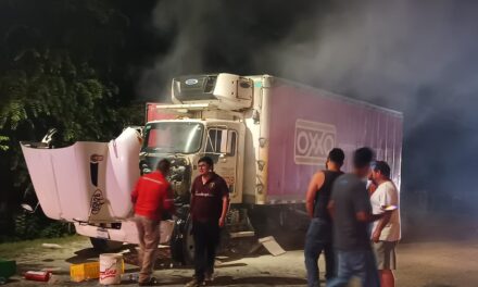 Se incendia camión del Oxxo en Álamo, Veracruz, pero la rápida acción de vecinos y traileros evita tragedia