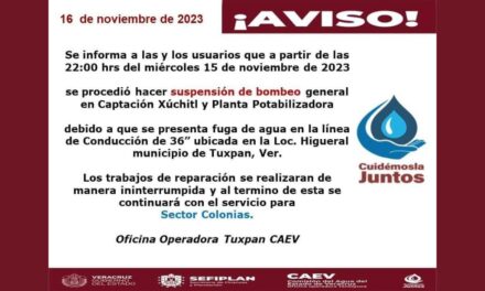 Se restablece el suministro de agua en Tuxpan