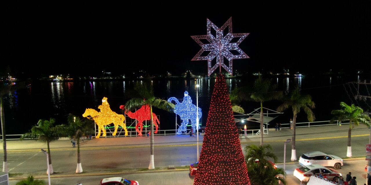 Del 23 al 25 de diciembre el hermoso Pino de Navidad de Tuxpan proyectará imágenes infantiles con motivos navideños