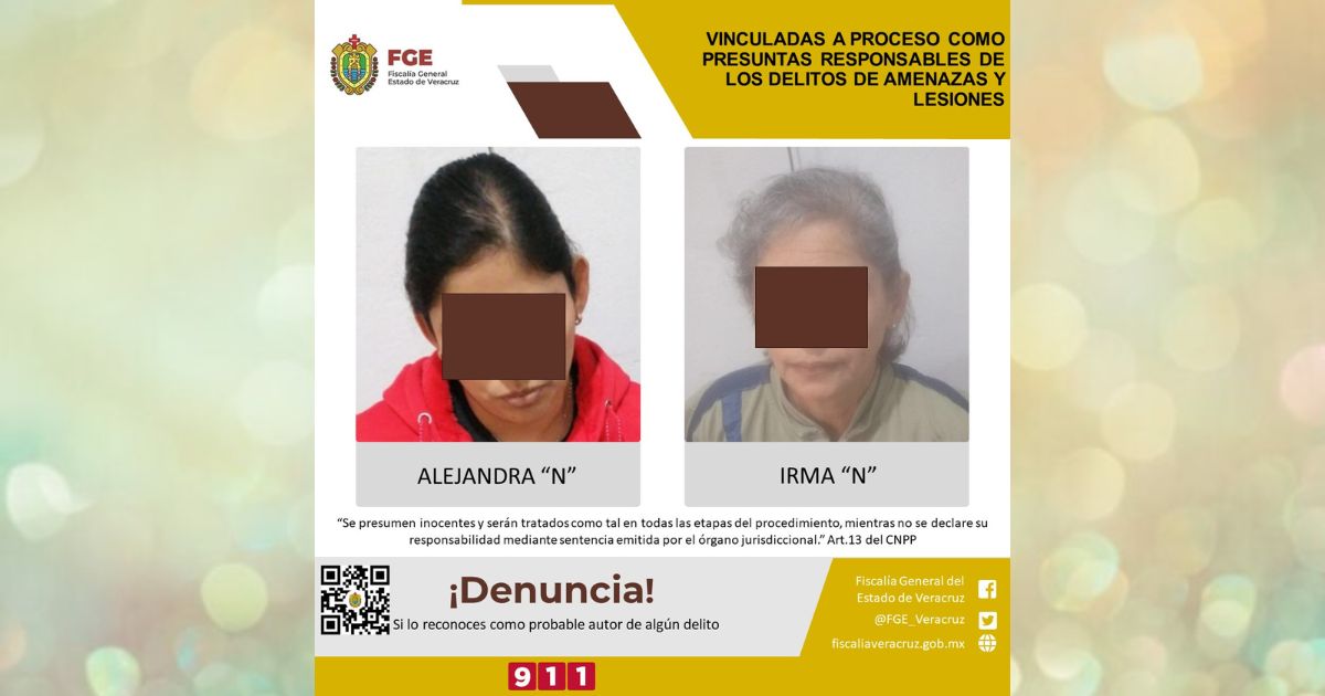 Vinculadas a proceso como presuntas responsables de los delitos de amenazas y lesiones en Misantla