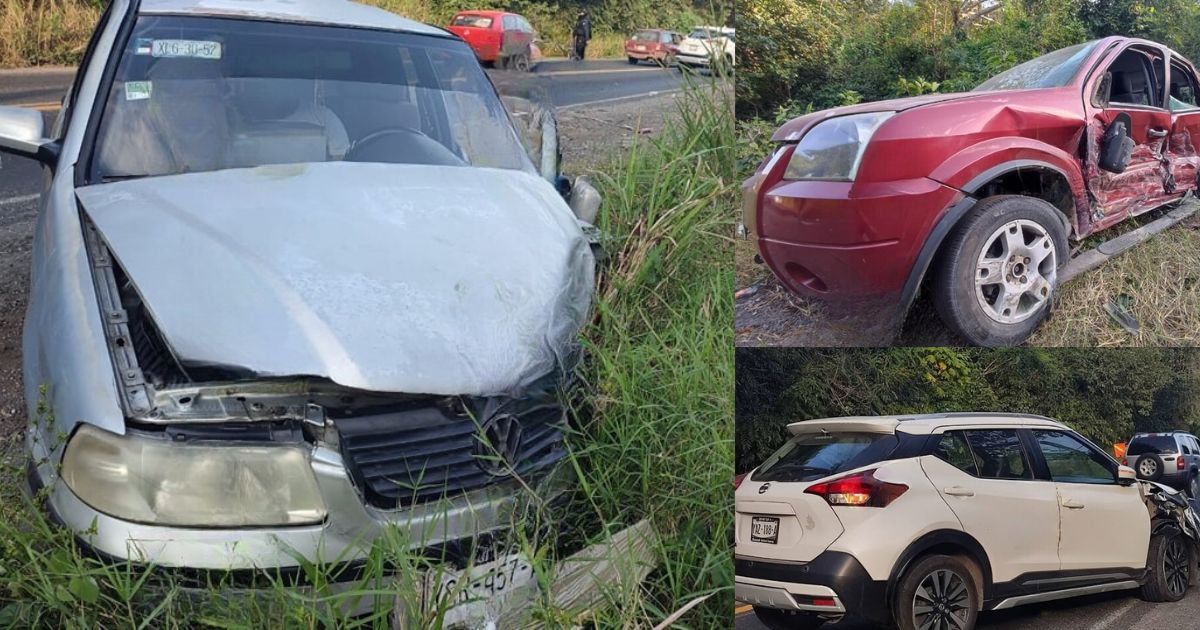 Fuerte choque en la Papantla-Poza Rica: Tres vehículos implicados