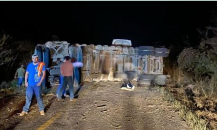 Pánuco: Unidad de carga pesada vuelva por esquivar un “bache” en la Alazán-Canoas