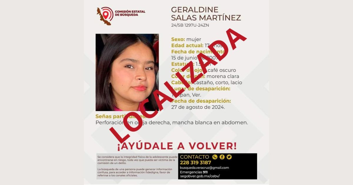 Álamo: Geraldine es localizada sana y salva