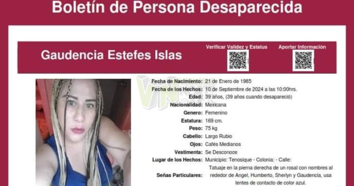 Buscan a Gaudencia Estefes Islas en Tabasco: Familiares preocupados por su desaparición desde el 10 de septiembre
