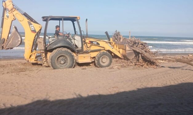 Con maquinaria pesada, limpian la playa de Casitas