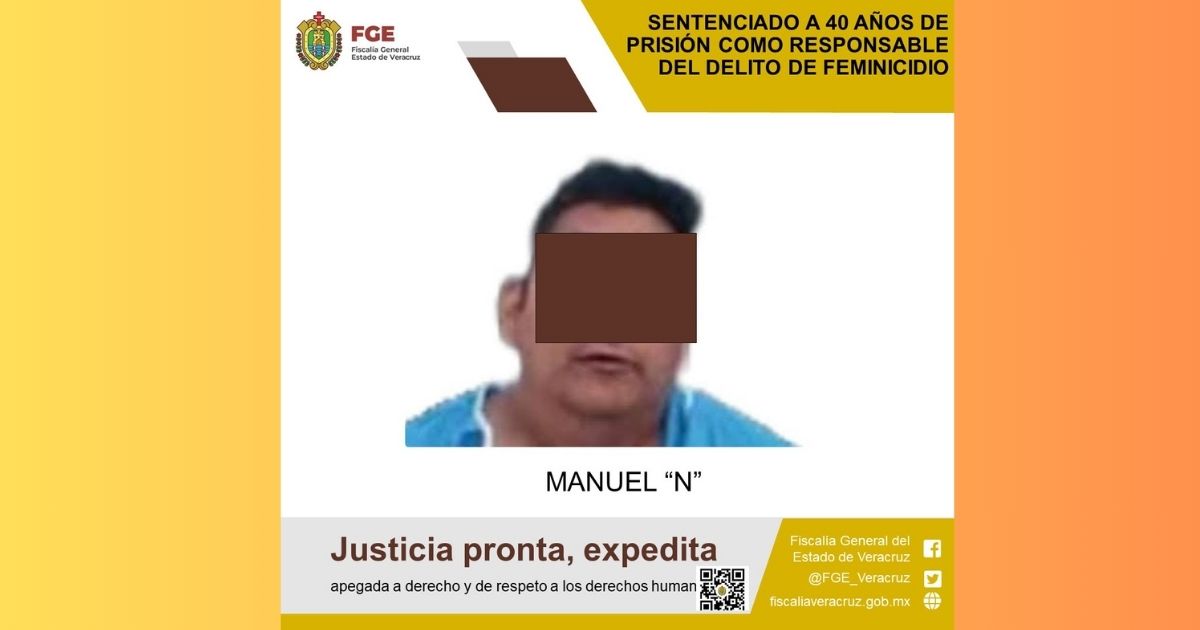 Sentenciado a 40 años de prisión por feminicidio en Papantla
