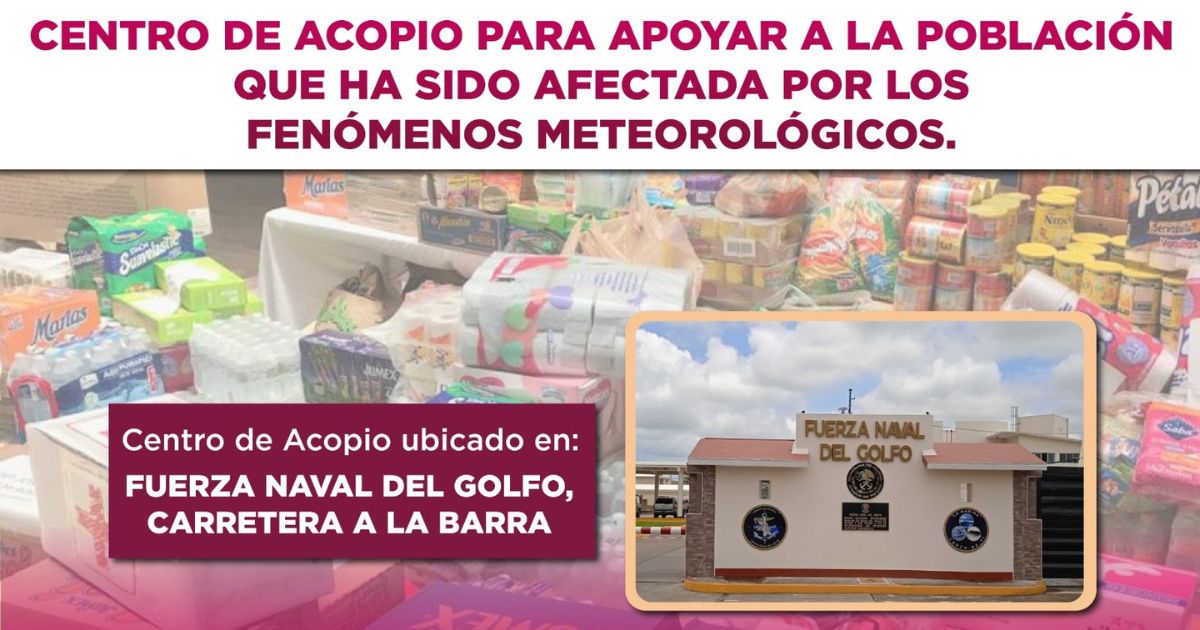 Tuxpan: Fuerza Naval del Golfo invita a la ciudadanía a donar víveres para los damnificados por el huracán Erick