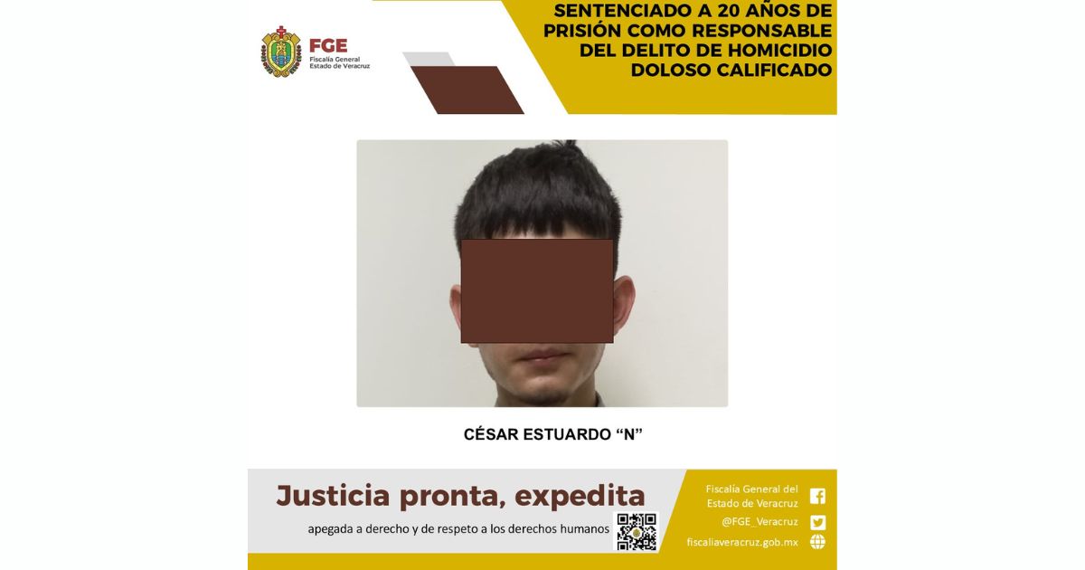 20 años de prisión por el delito de homicidio doloso en Poza Rica