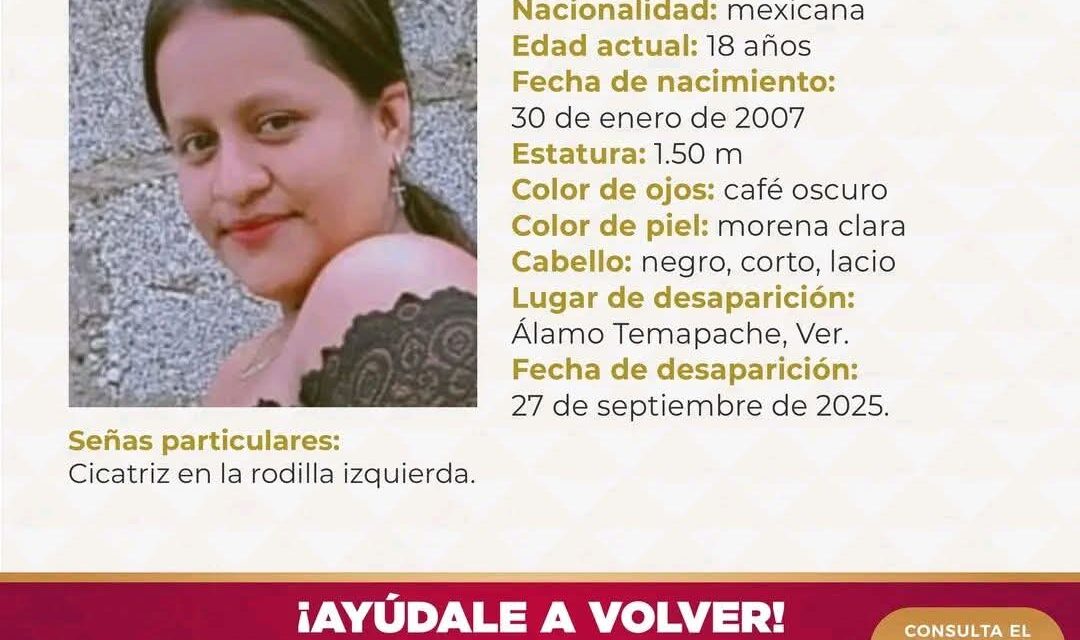 Alerta en Álamo: Buscan a joven desaparecida desde el pasado fin de semana