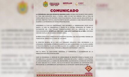 Abasto temporal con pipas: CAEV anuncia pronta reapertura de la toma de agua afectada por derrame