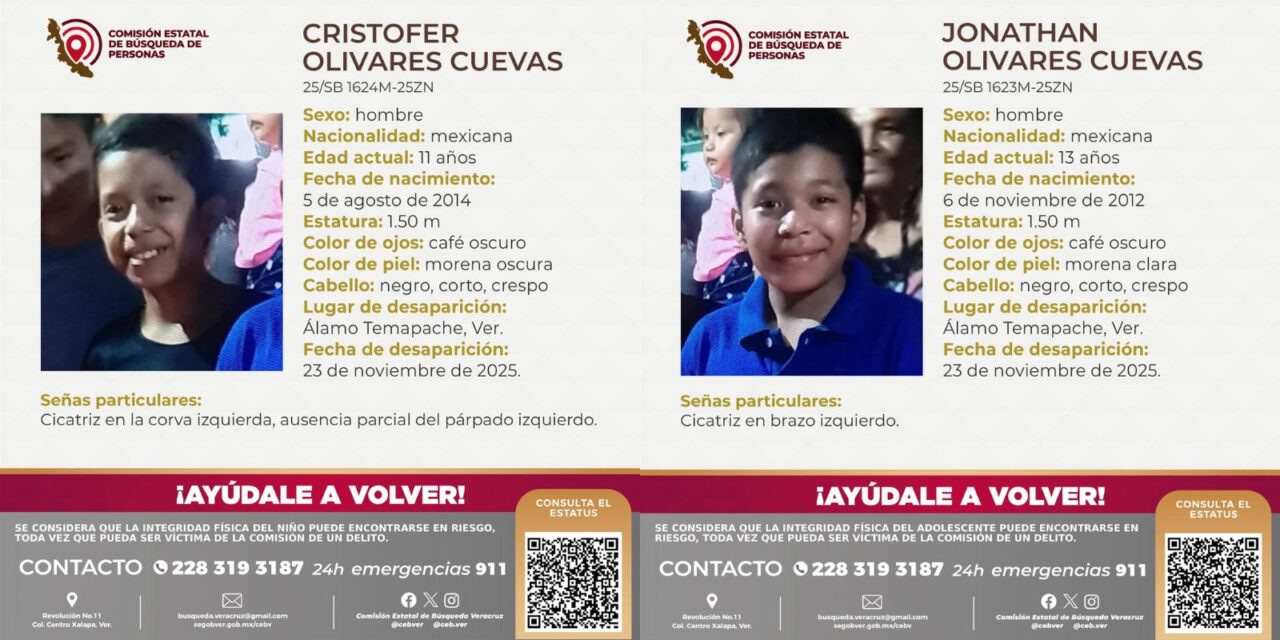 Álamo: Activan ficha de búsqueda tras la desaparición de los hermanos Olivares Cuevas