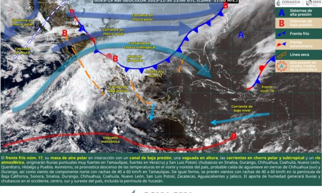 Se recomienda precaución por la llegada del Frente Frío 17 al Norte de Veracruz.