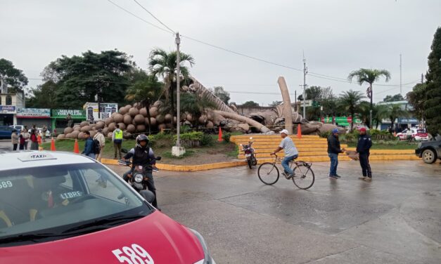 Colapsa el Monumento al Colotero en Álamo Temapache; símbolo citrícola enfrenta su mayor prueba