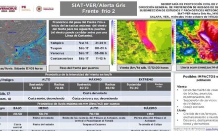 Emiten Alerta Gris en Veracruz por el paso del Frente Frío 2